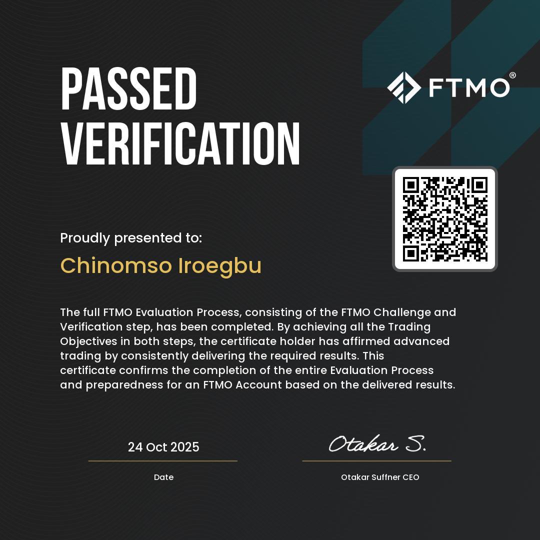 FTMO Passed Verification Certificate
