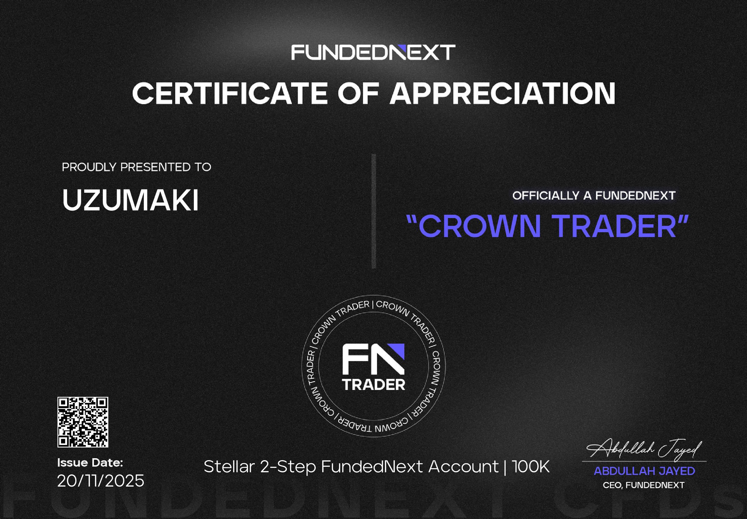 FundedNext Crown Trader Certificate